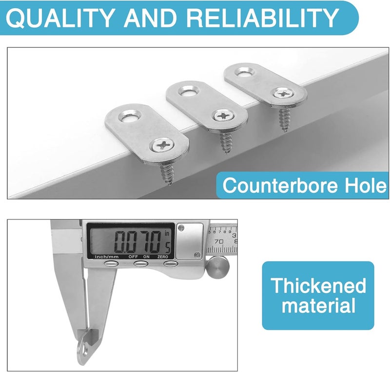 HOUYITOU 21PCS 1.42” x 0.63” Straight Flat Brace, Stainless Steel Sturdy Bracket, Metal Strap for Wood Furniture Chair with 42PCS Screws - Image 5